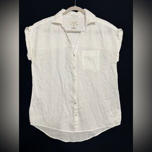 Rachel Zoe Cream Linen Shirt Button Up short sleeve shell buttons oversized